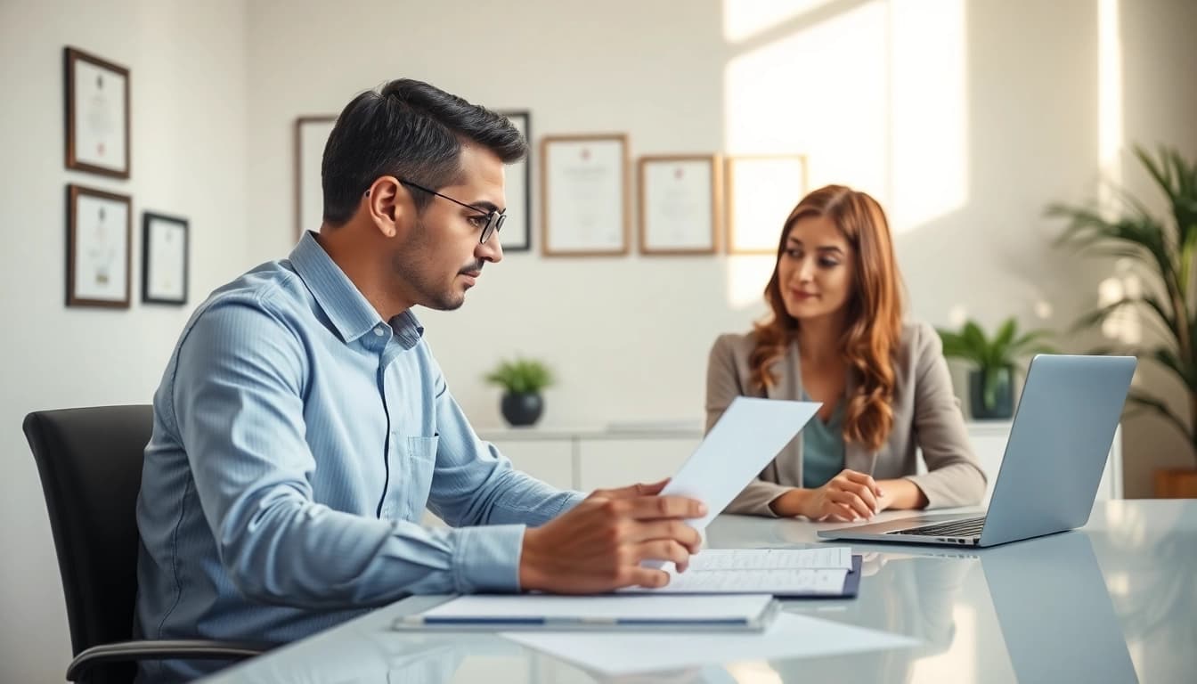 Engaging professional conversation for Insurance Claims Help in a modern office environment.