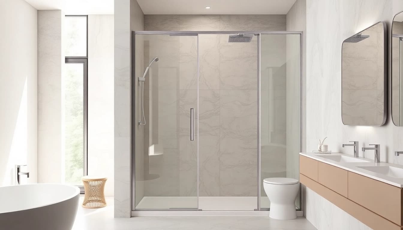 Schickes Design der duschkabine 80x80 eckeinstieg in einem modernen Badezimmer mit eleganten Fliesen.