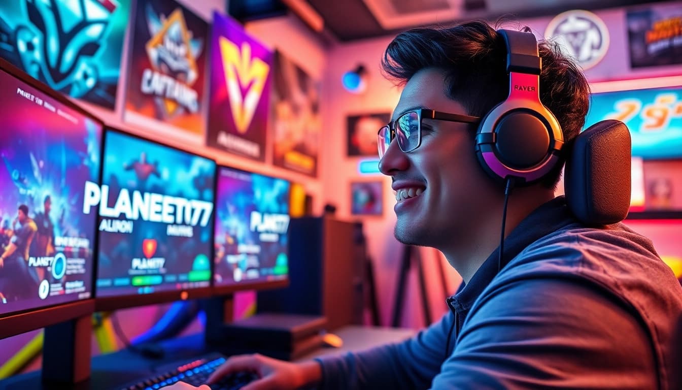Menangkan pengalaman seru saat bermain PLANET77 game dengan setup gaming penuh warna.