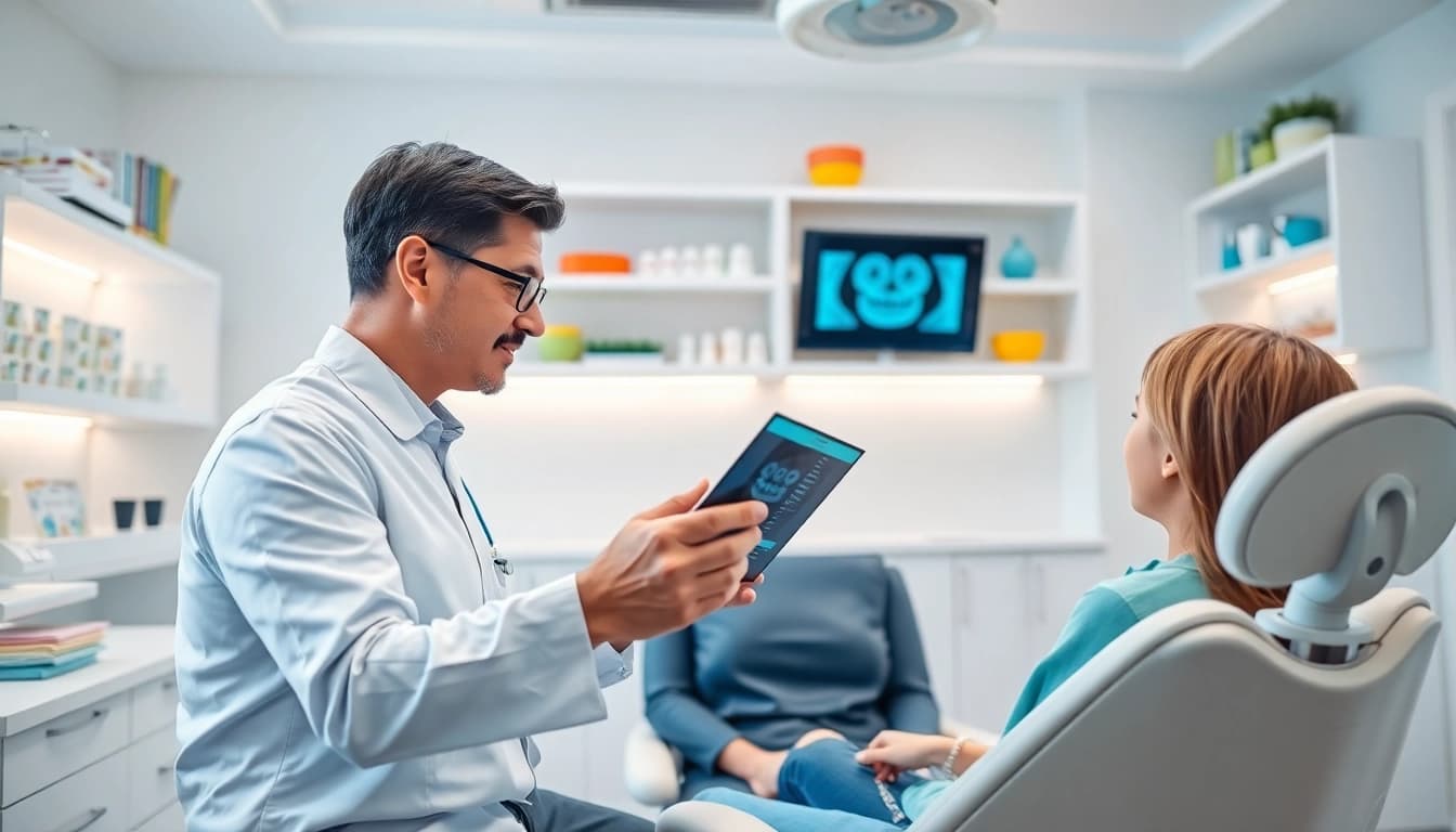 Orthodontics Edmonton: Professional orthodontist consulting with a patient in a modern orthodontic clinic.