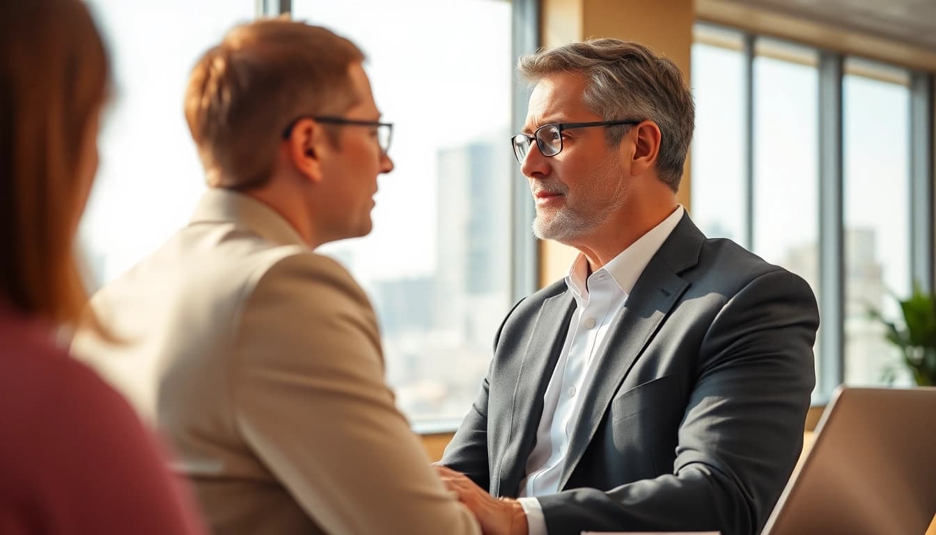 Consultation with a South Dakota car accident lawyer in an office showcasing professionalism and care.