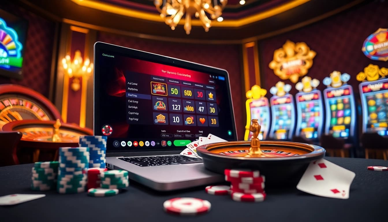 Vivez l'excitation du casino en ligne avec des jetons de poker vibrants et des roues de roulette.