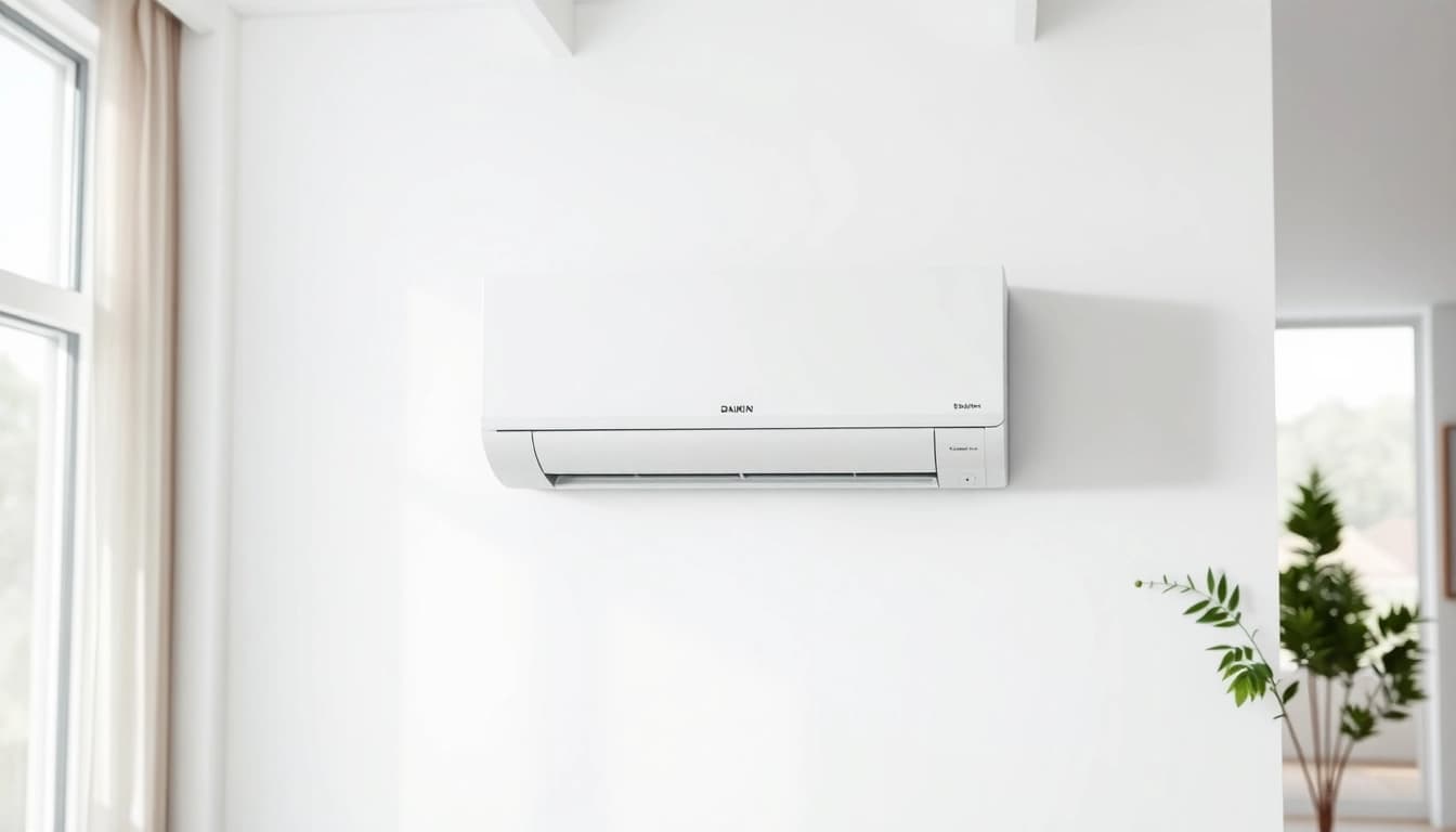 Efficient Daikin mini split ac mounted in a stylish, bright interior setting, emphasizing modern design.