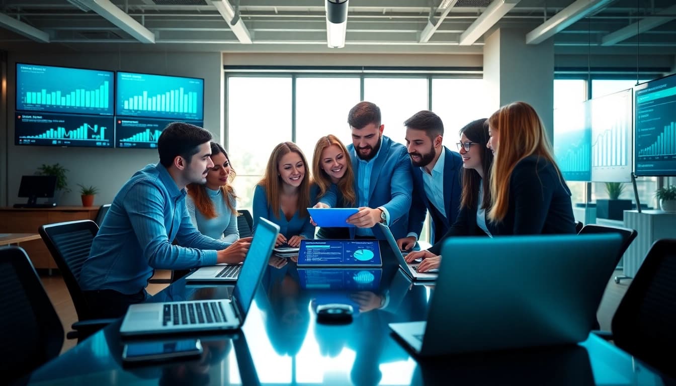 Engaged team collaborating on digital marketing strategies at https://solarxmedia.com.