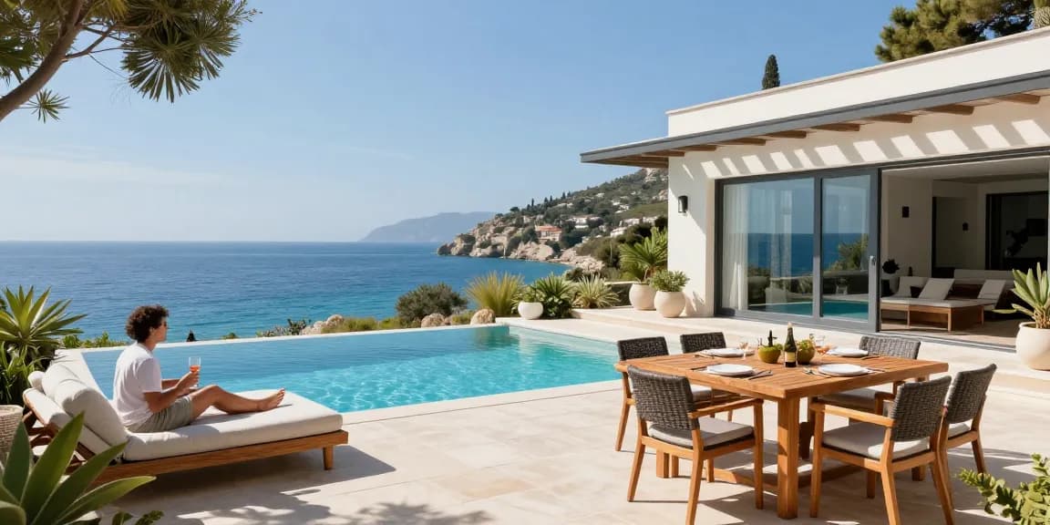 Luxurious villa showcasing real estate in Albania with stunning views and pool.