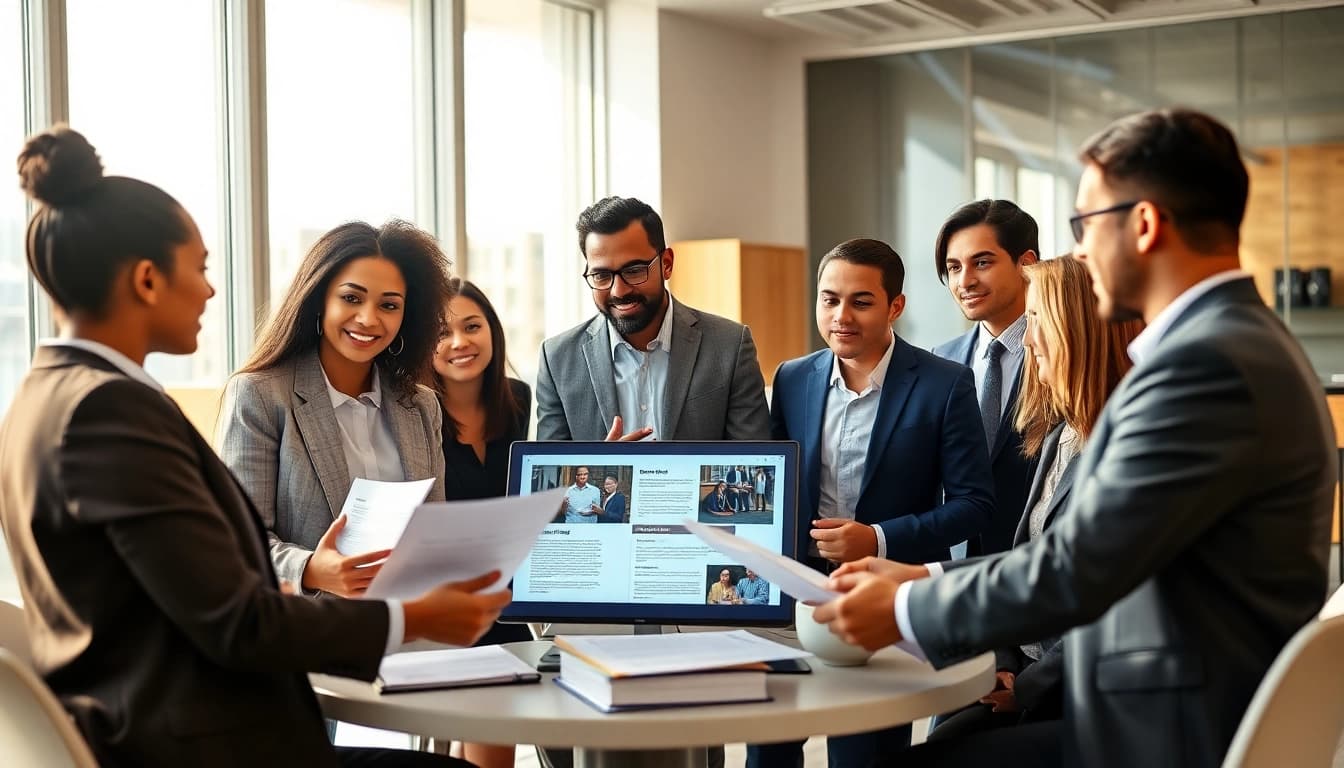 Engaged team discussing legal strategies at https://www.turnpikelaw.com in a modern office setting.