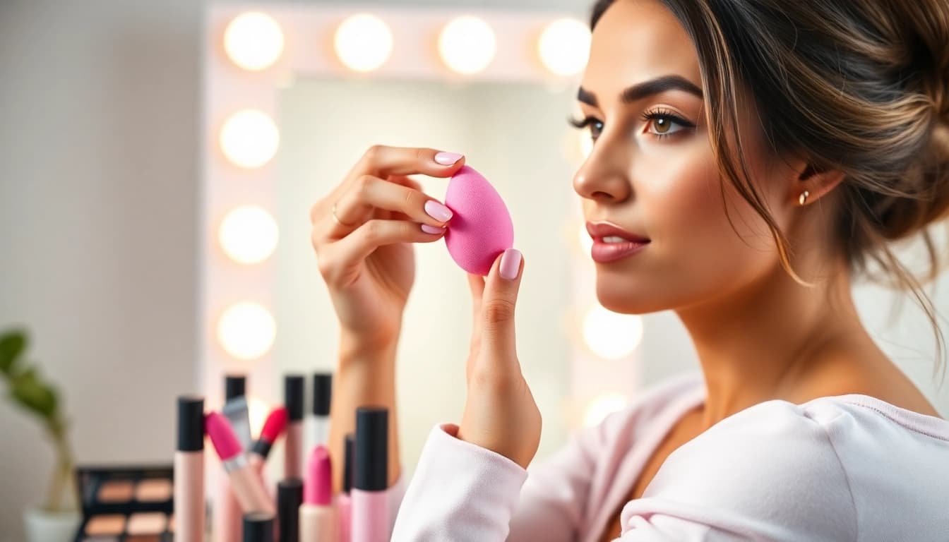Apply flawless makeup using the silicone beauty blender for a professional finish.