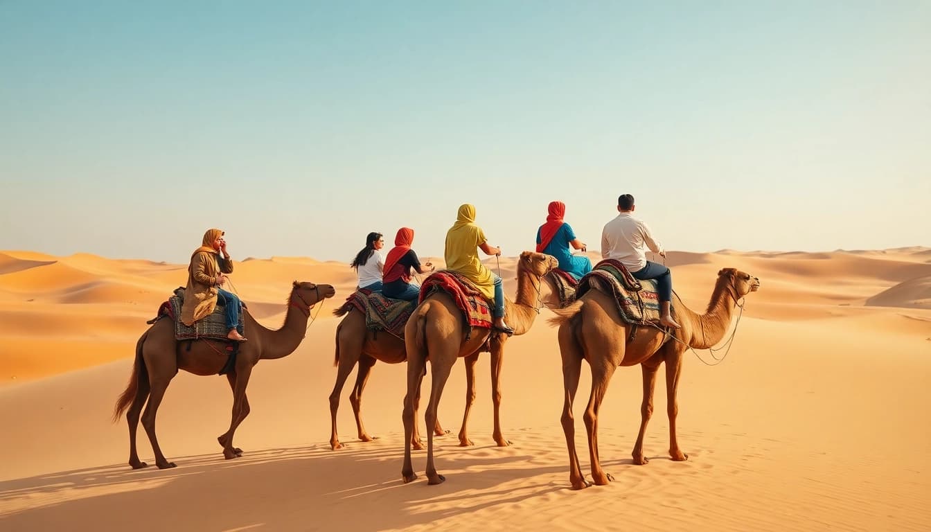 Experience the thrill of morning desert safari dubai with camel rides across golden dunes.