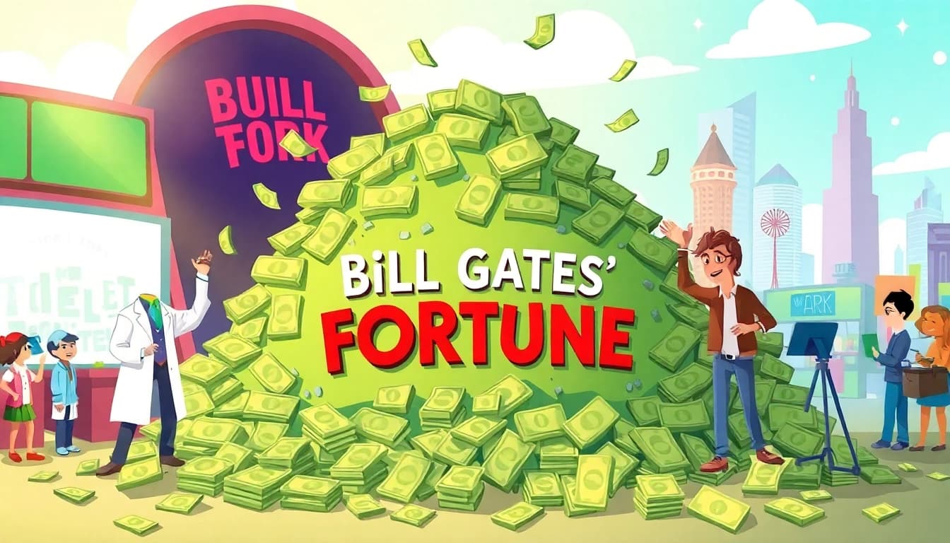 Engaging scene where players spend Bill Gates money in a lively game setting with characters and colorful money.