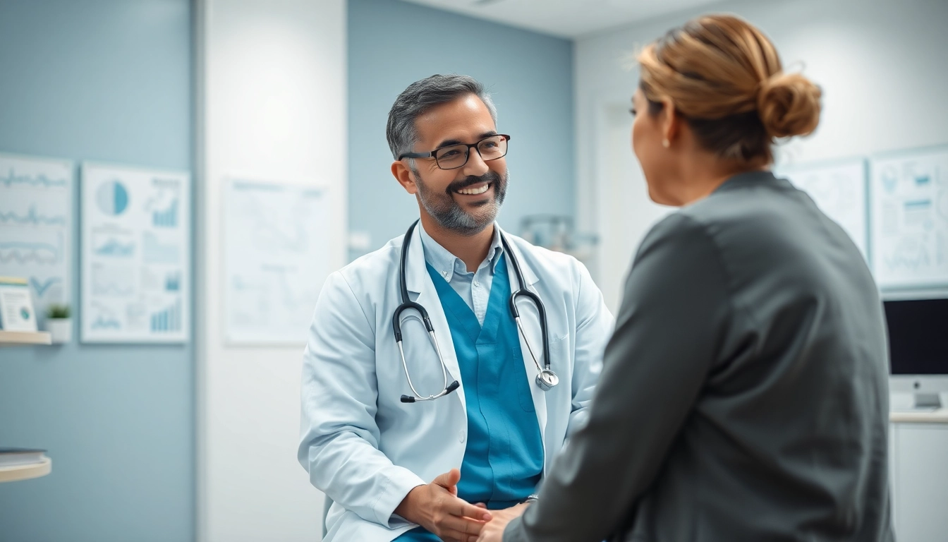 Healthcare professional offering guidance in a clinic environment highlighting YourGP services.