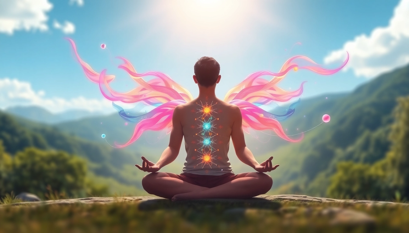 Menggambarkan Hubungan Pikiran dan penyakit, ilustrasi damai dengan seseorang bermeditasi.