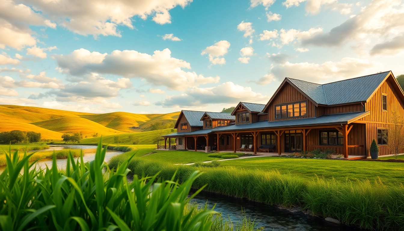 Winding River Farmhouse New Build showcasing modern design and lush green surroundings.