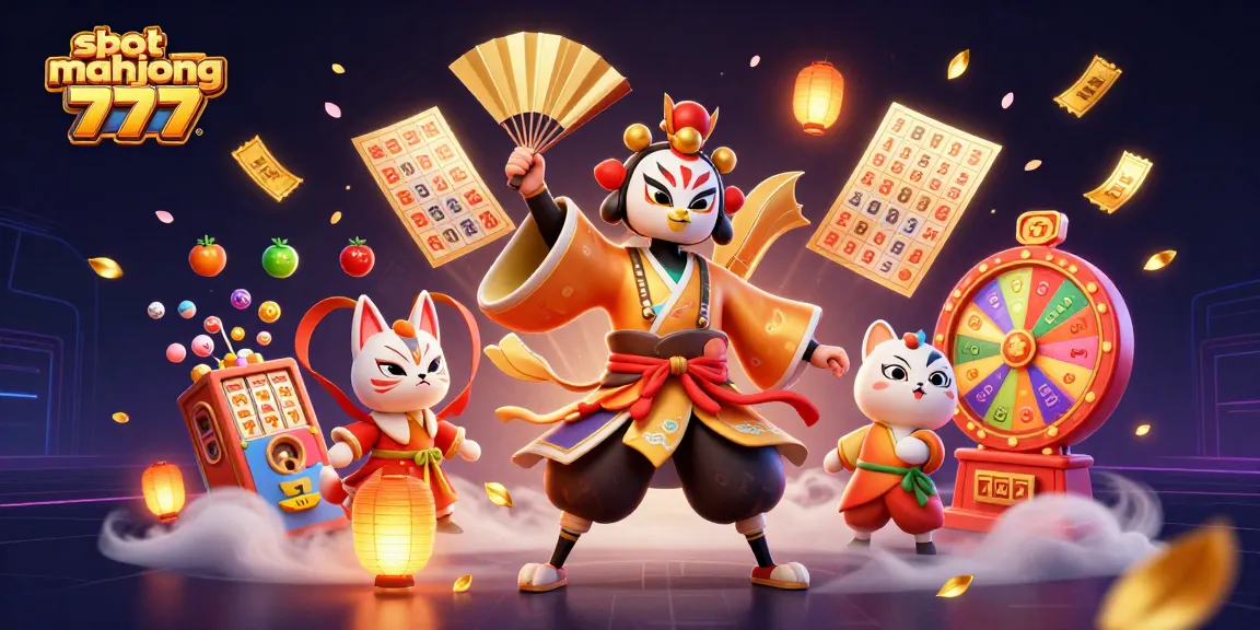 Win big with slot mahjong 777 in this vibrant action-packed casino illustration.