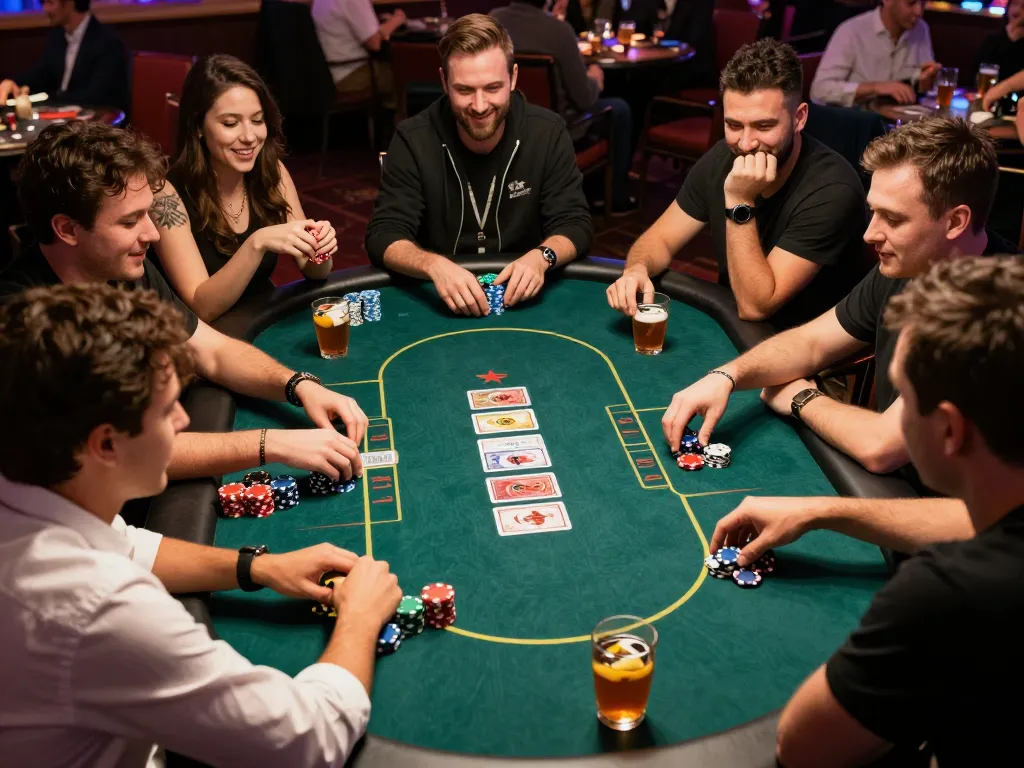 Engaged players at an energetic poker table, showcasing strategic gameplay at 789win 37 casino