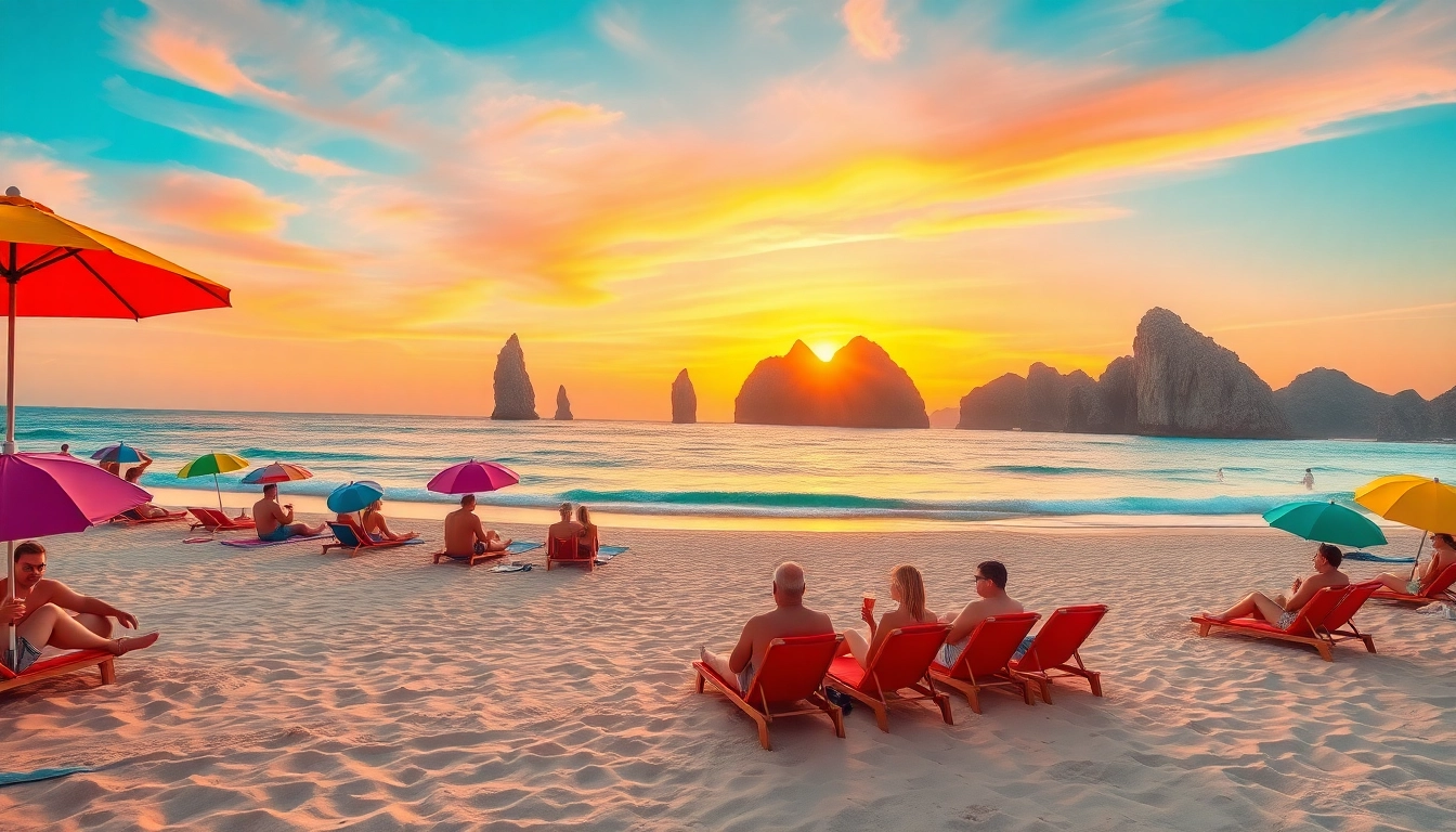 Cabo San Lucas travel sunset beach scene with vibrant colors and relaxing atmosphere.