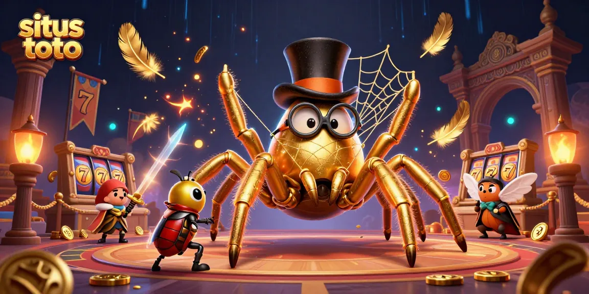 Engaging illustration of situs toto featuring a golden tarantula and beetle knight in a dynamic casino scene.