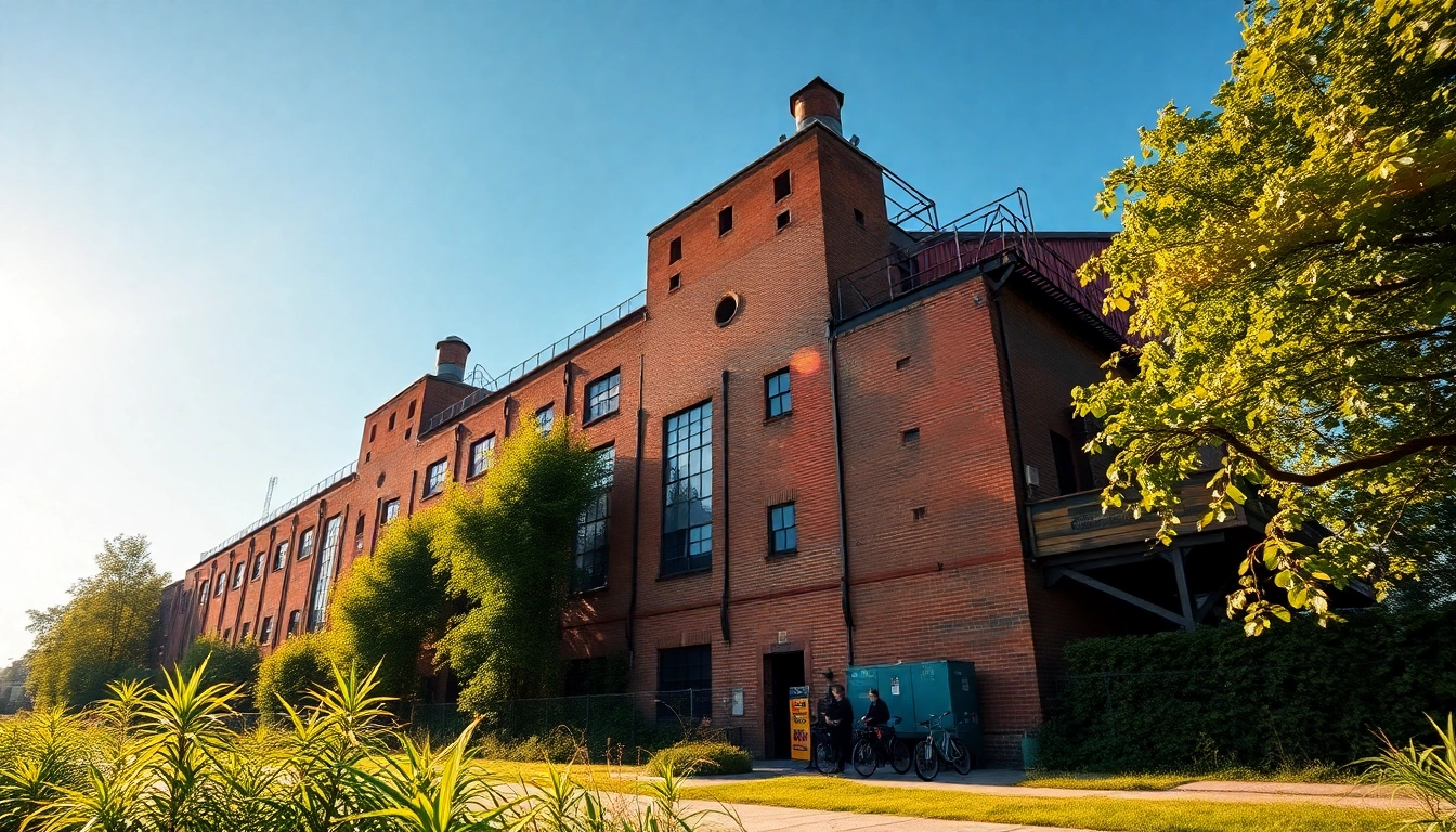 Showcasing the Old Knows Factory surrounded by greenery to emphasize its cultural significance.