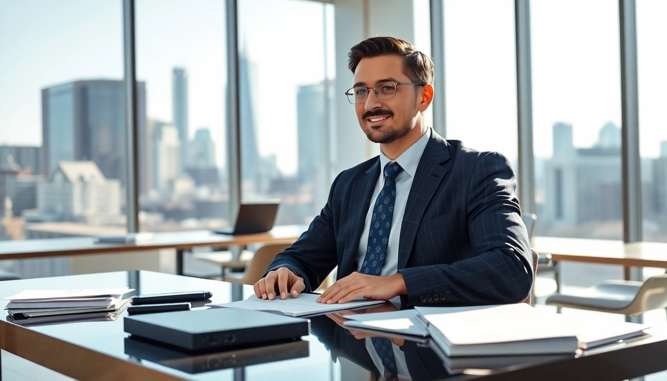 Engaging Washington DC Startup Lawyer collaborating with clients in a dynamic office.