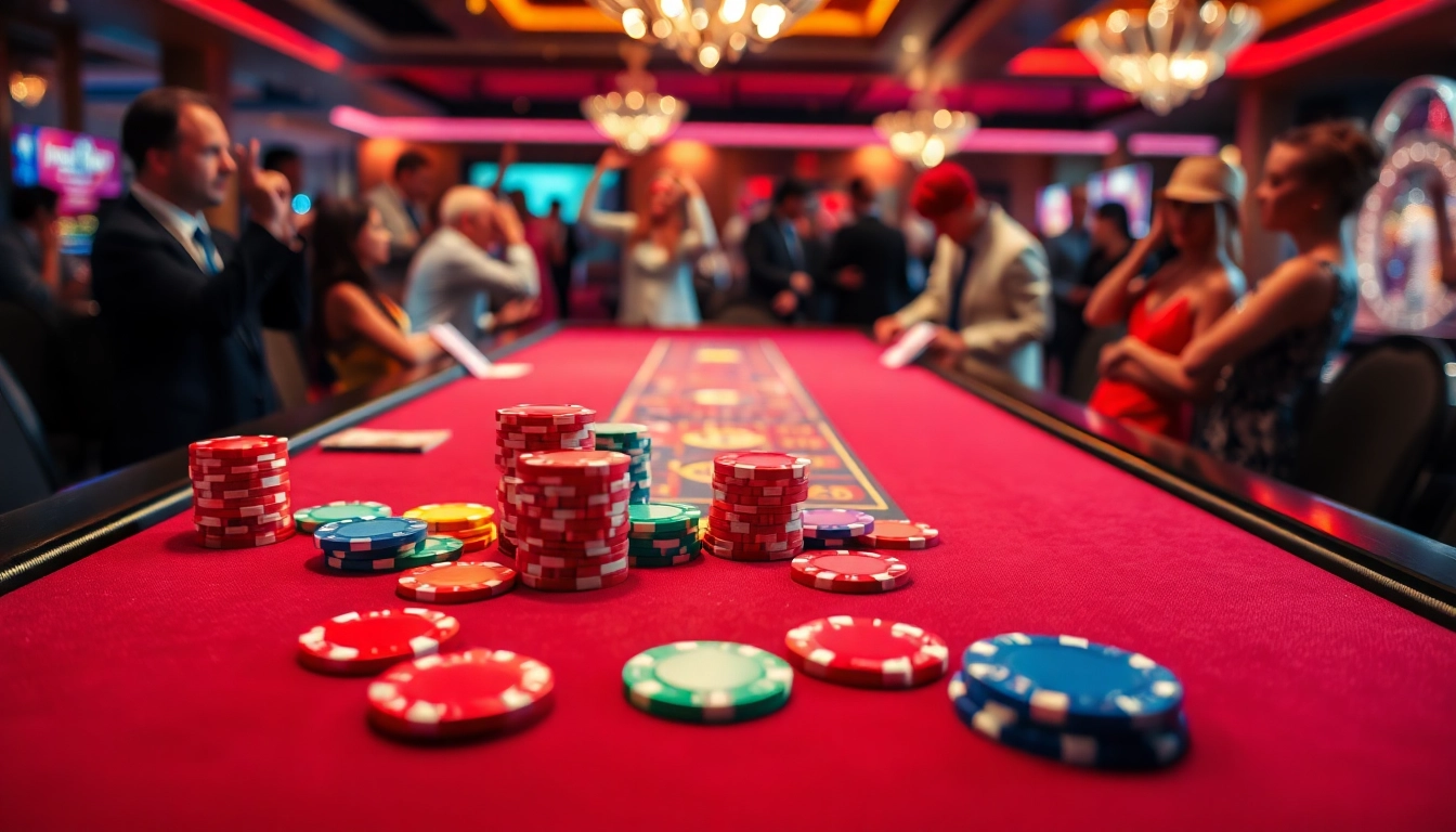 Interwin in vibrant casino scene with chips and cards creating excitement.