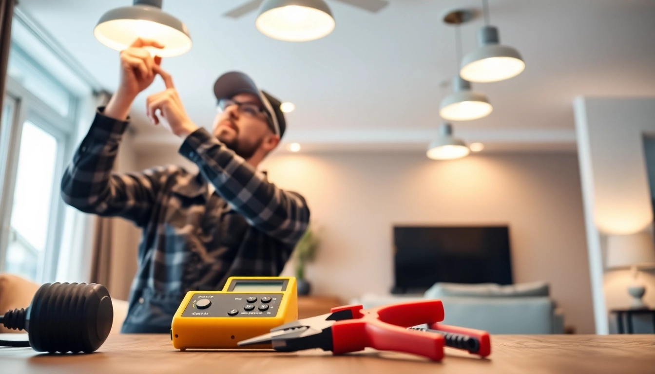 Experienced electrician west vancouver installing stylish lighting in a modern home setting.