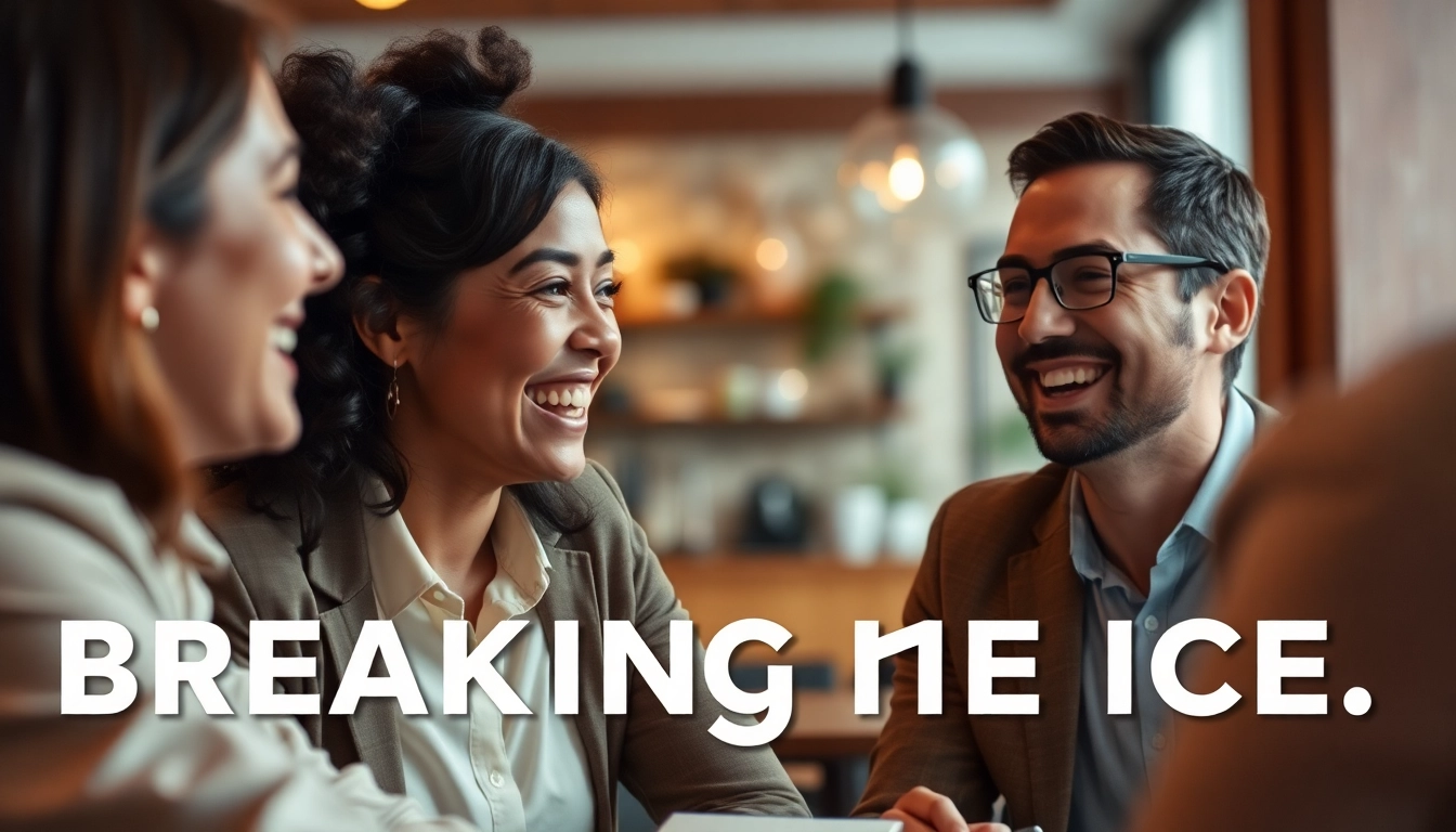 Capturing the break the ice meaning and origin through a friendly conversation in a cozy coffee shop.