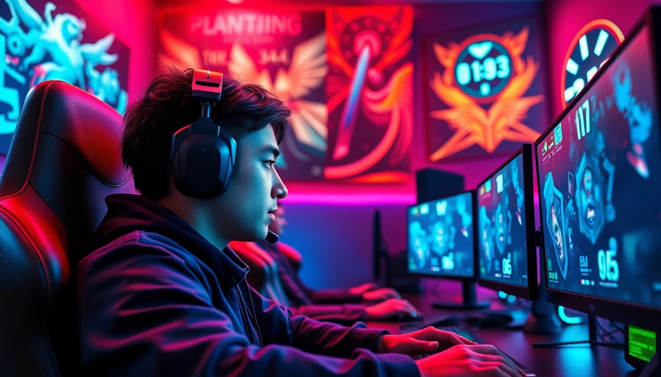 Ramtoto menunjukkan pemain game profesional dalam setup gaming modern dengan cahaya LED