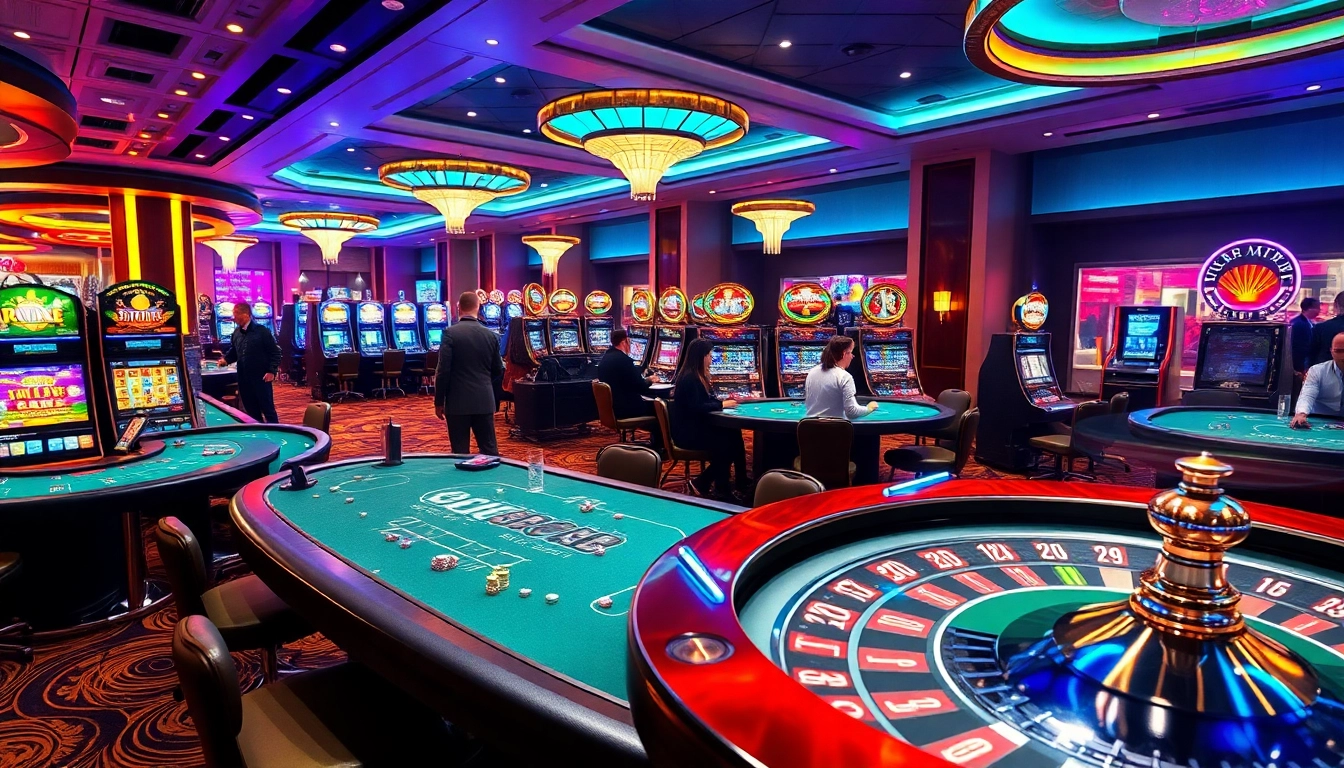 KJC AC 1: A lively casino scene with tables, poker chips, and slot machines.
