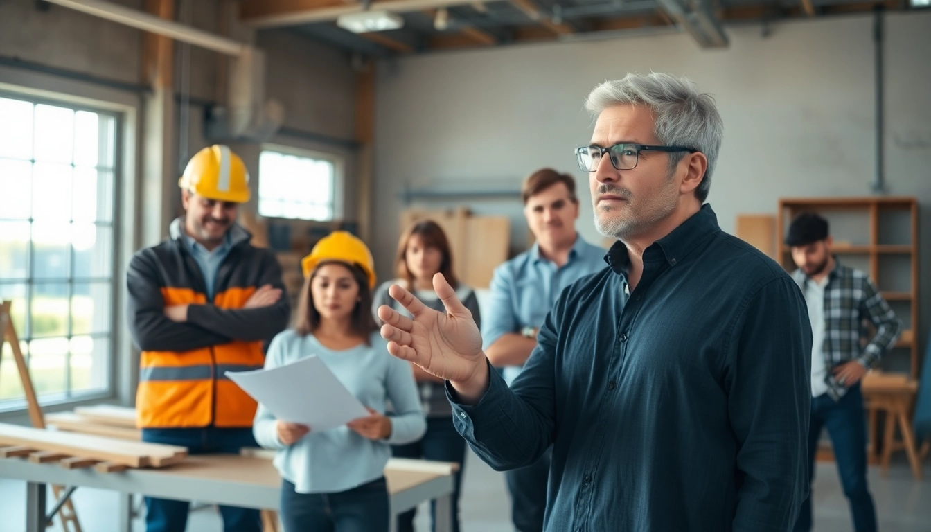 Participants engaging in hands-on construction classes with expert guidance in a vibrant learning environment.