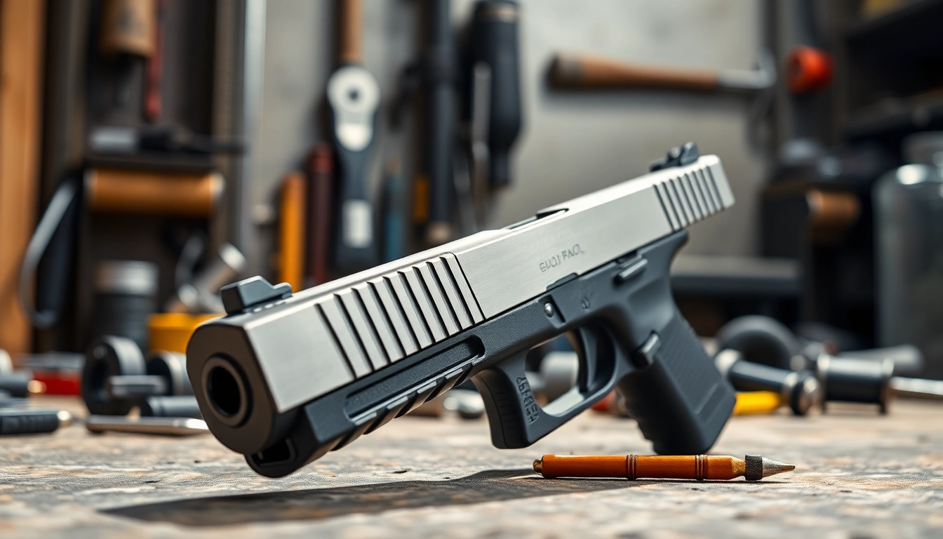 Showcase of a glock slide emphasizing sleek design and precision engineering.