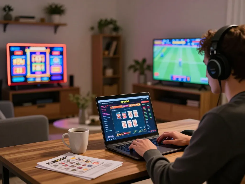 Player engaging with open88 online casino interface at home during a gaming session