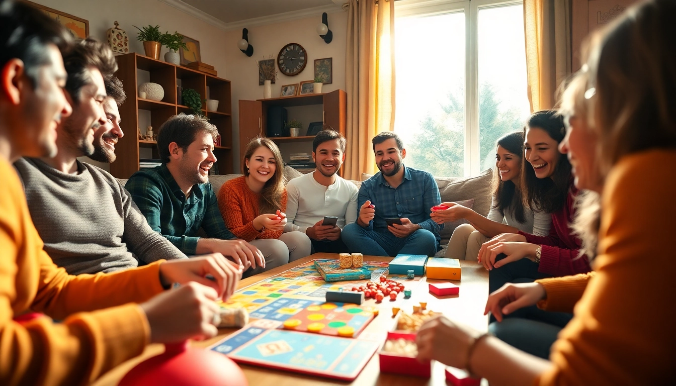 Engaged friends enjoying games to play with friends in a lively living room setting.