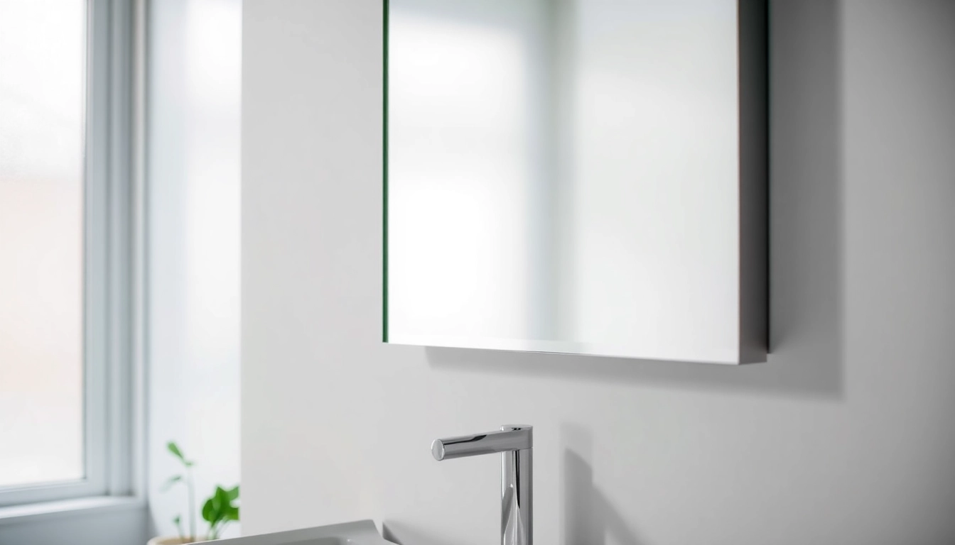 Enhance your space with this elegant bathroom mirror showcasing its sleek design and modern lighting.