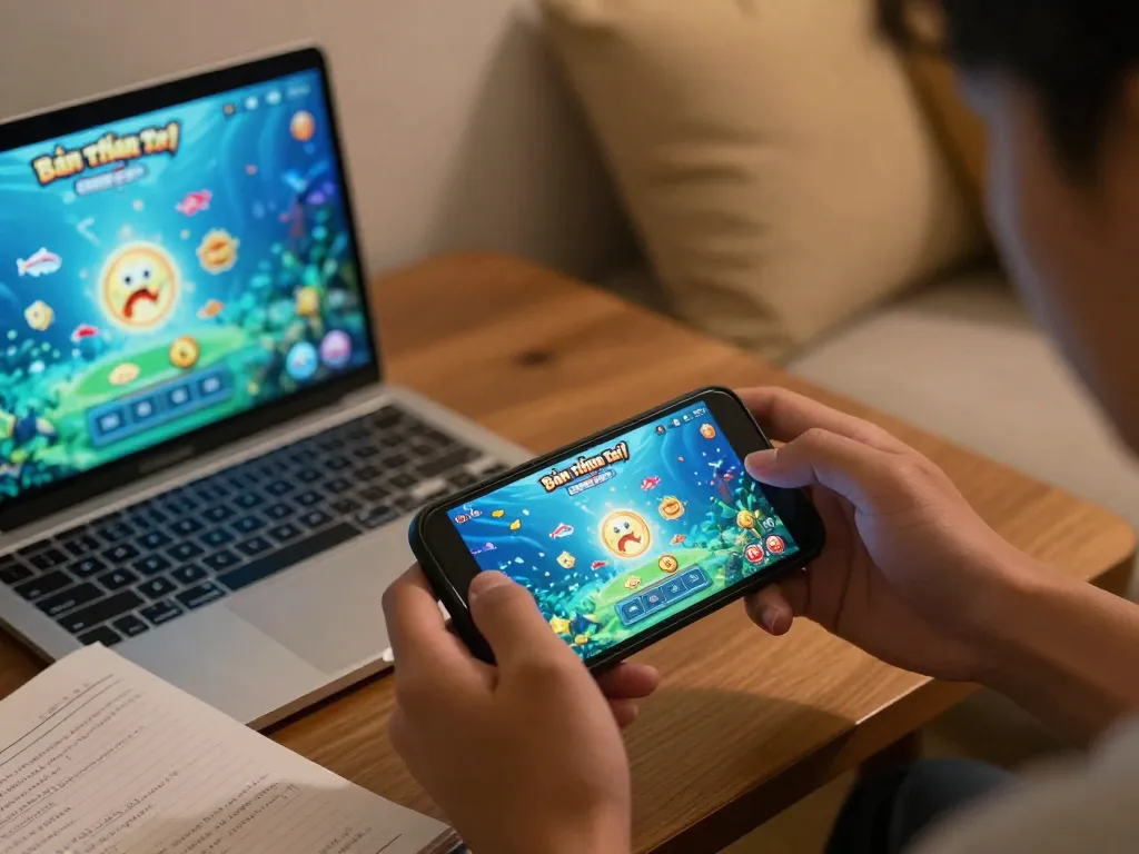 Engaging gameplay in Bắn Cá Thần Tài app, showcasing vibrant fish graphics and user interaction.