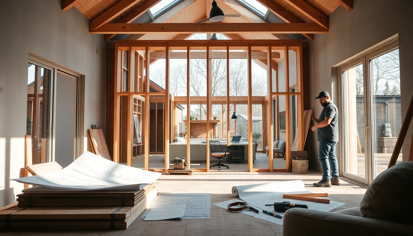 house extension construction showcasing a builder working on a modern home