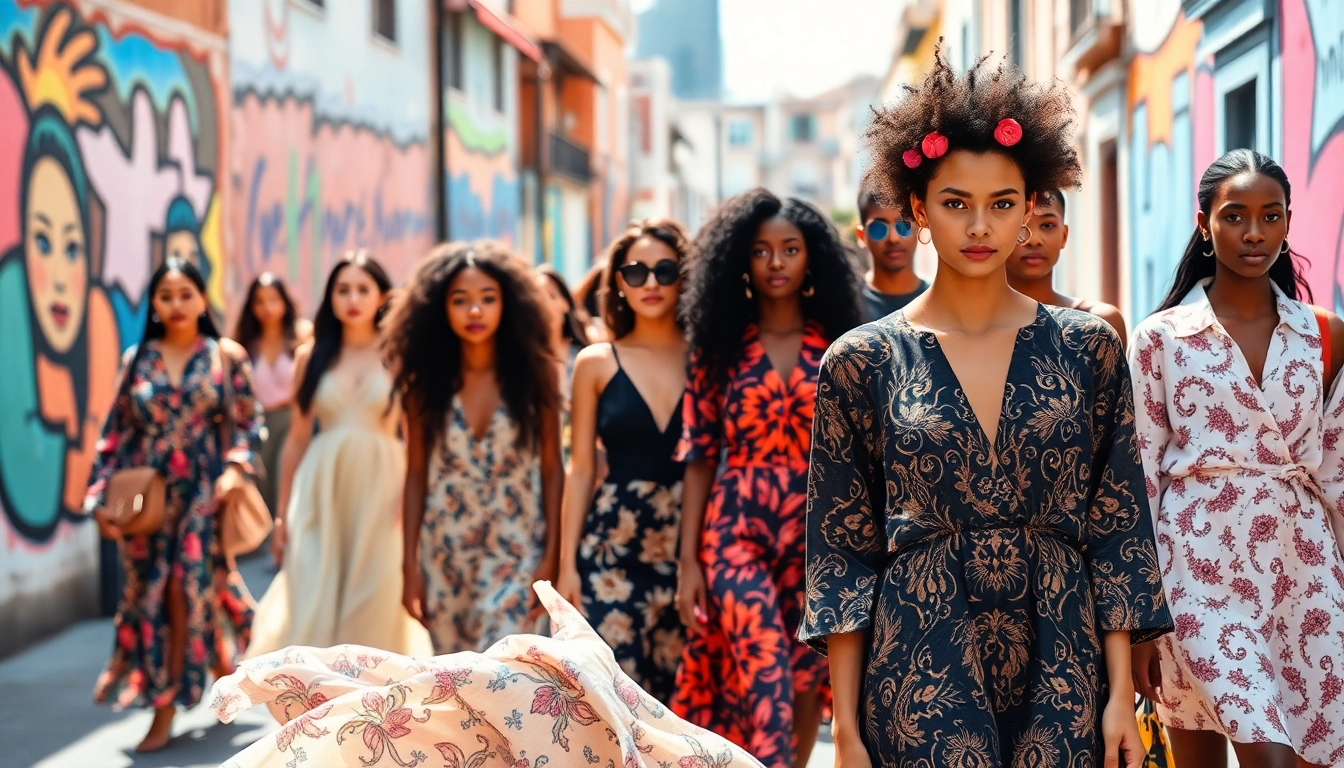 Highlighting models in vibrant Fashion and Apparel in an urban setting, showcasing diverse styles.