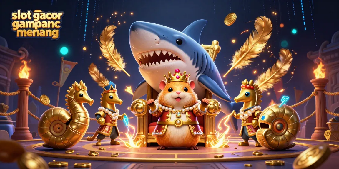 Experience slot gacor gampang menang with vibrant golden hamster king and seahorse guards in a dynamic casino scene.