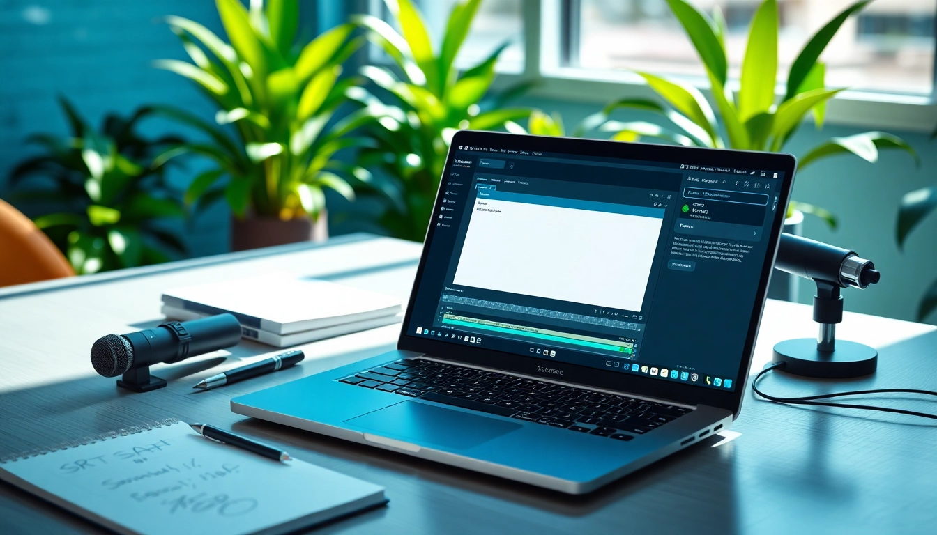 Innovative SRT Generator displayed on a sleek laptop in a modern workspace.