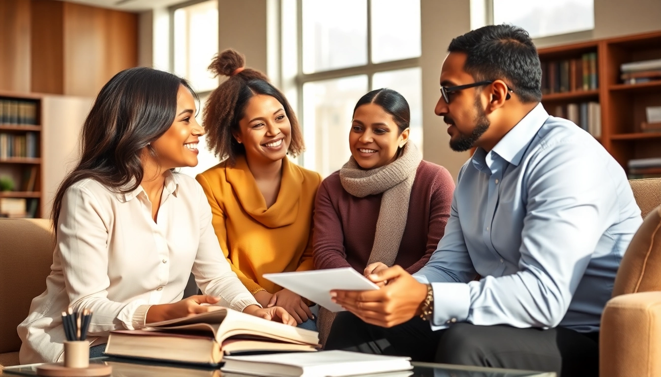 Virginia Immigration Lawyer offering support to a diverse family in a welcoming office environment.