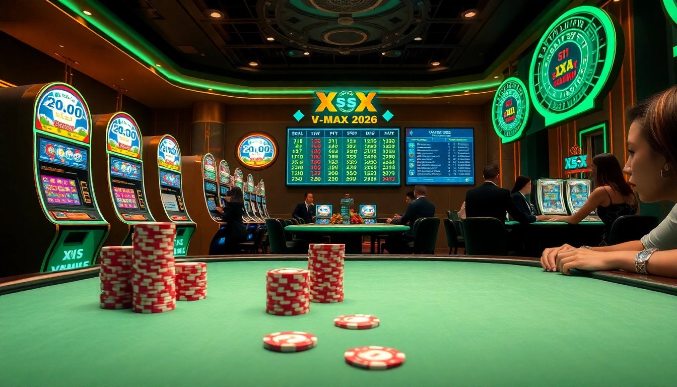 Playing Xổ Số Vmax 2026 online with enthusiasm, featuring casino games and vivid lottery displays.