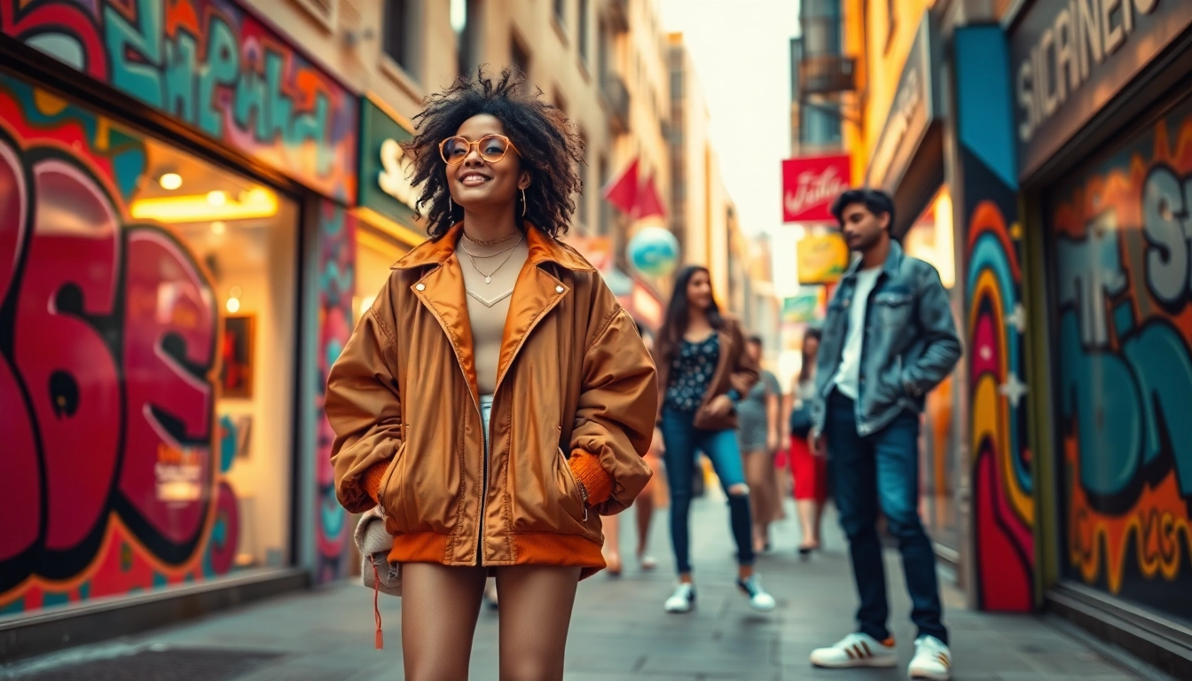 Individuals showcasing their unique styles in Fashion with vibrant urban backdrop.