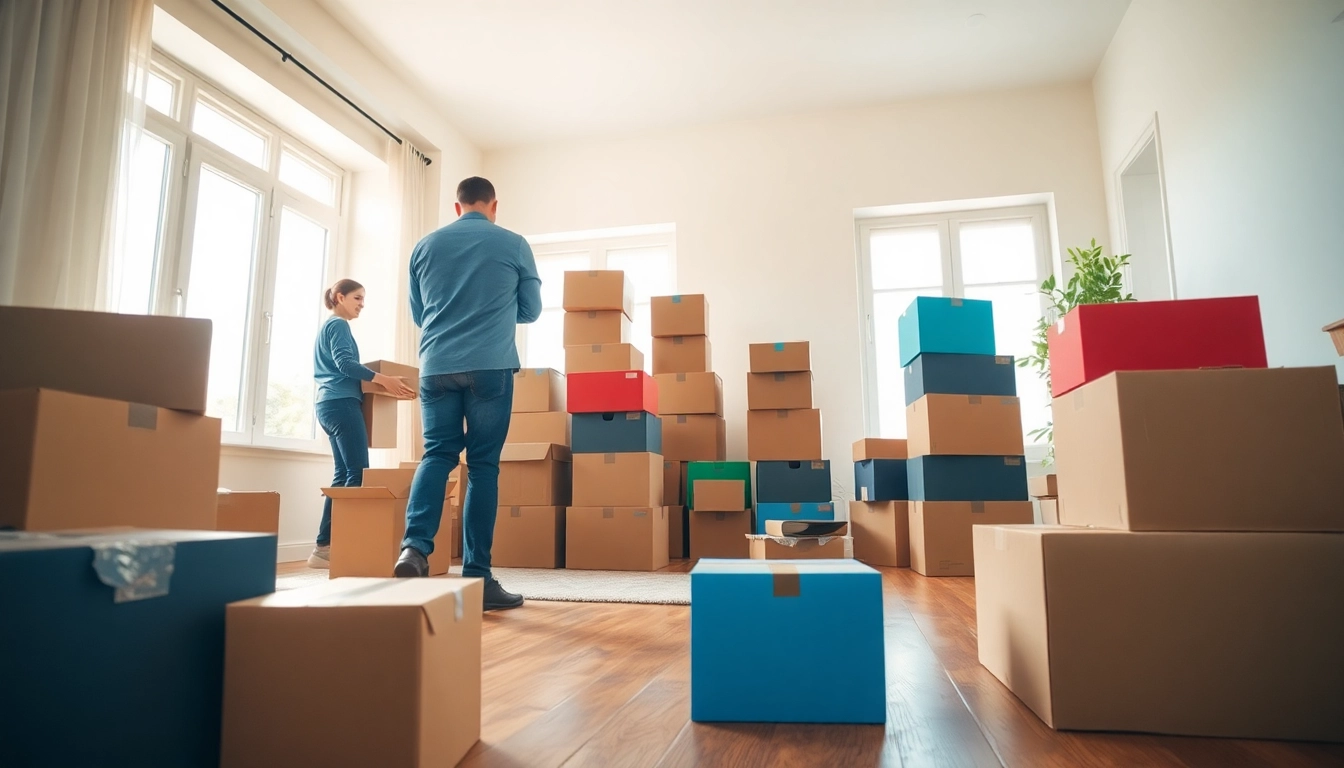 Organized removals near me in action with professional movers packing boxes.