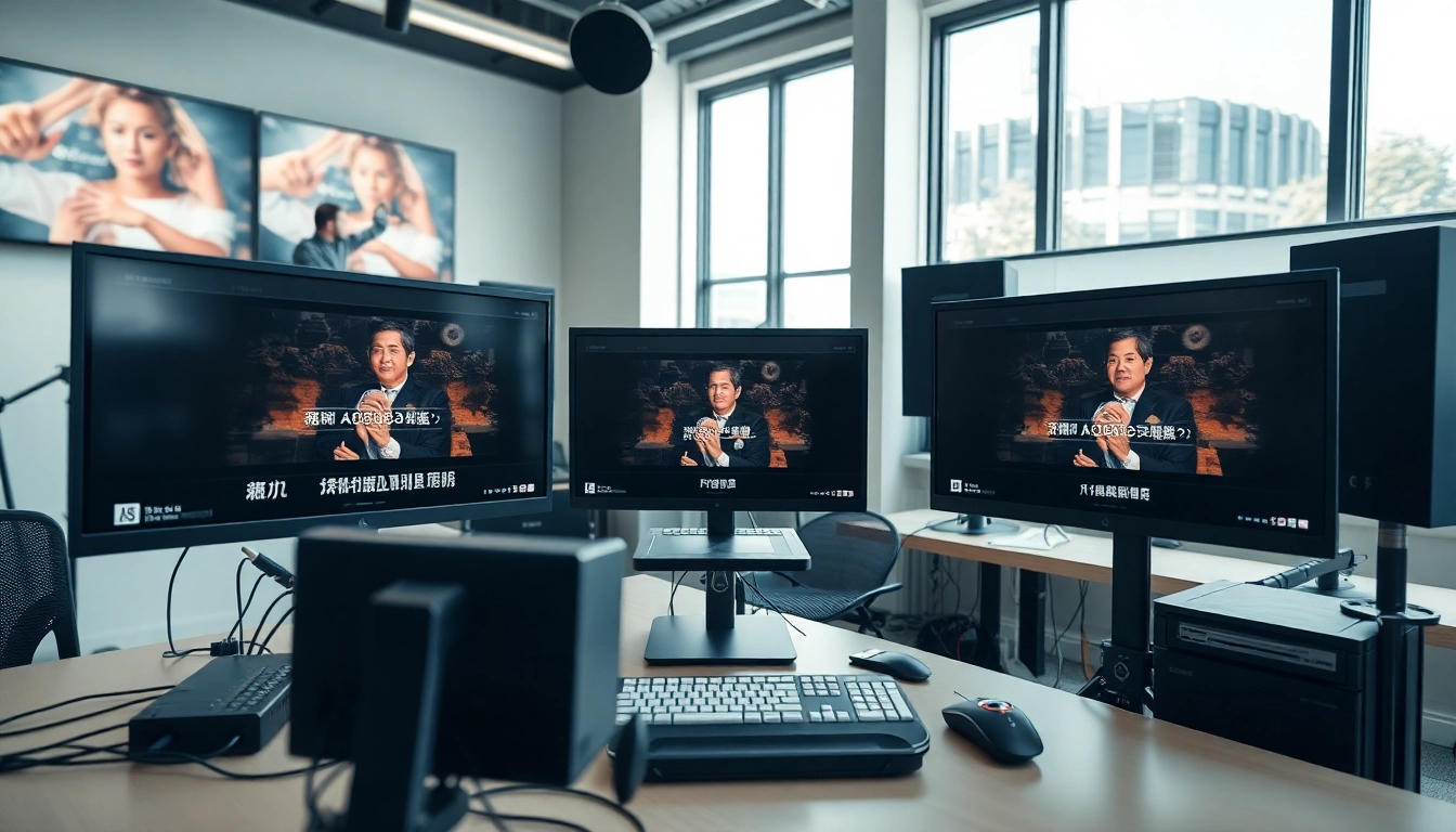 Engage with video translation services presented in a modern workspace featuring multilingual outputs.