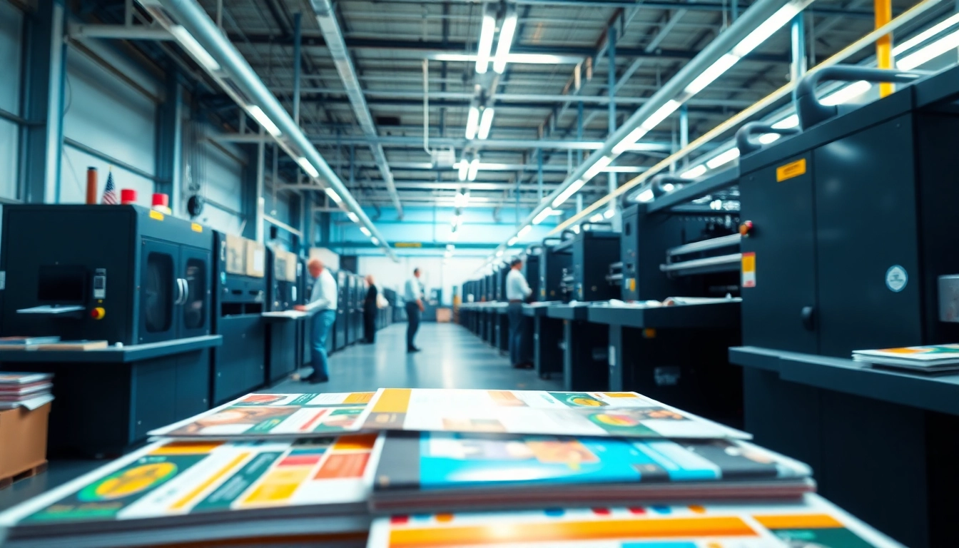 Apex Direct Mail showcasing vibrant print materials in a professional printing facility.