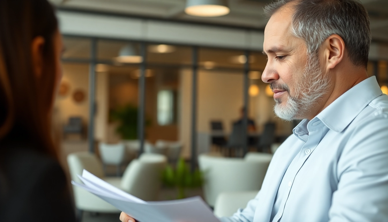 Fort Lauderdale workers compensation lawyer guiding a client through legal documents in a warm office setting.