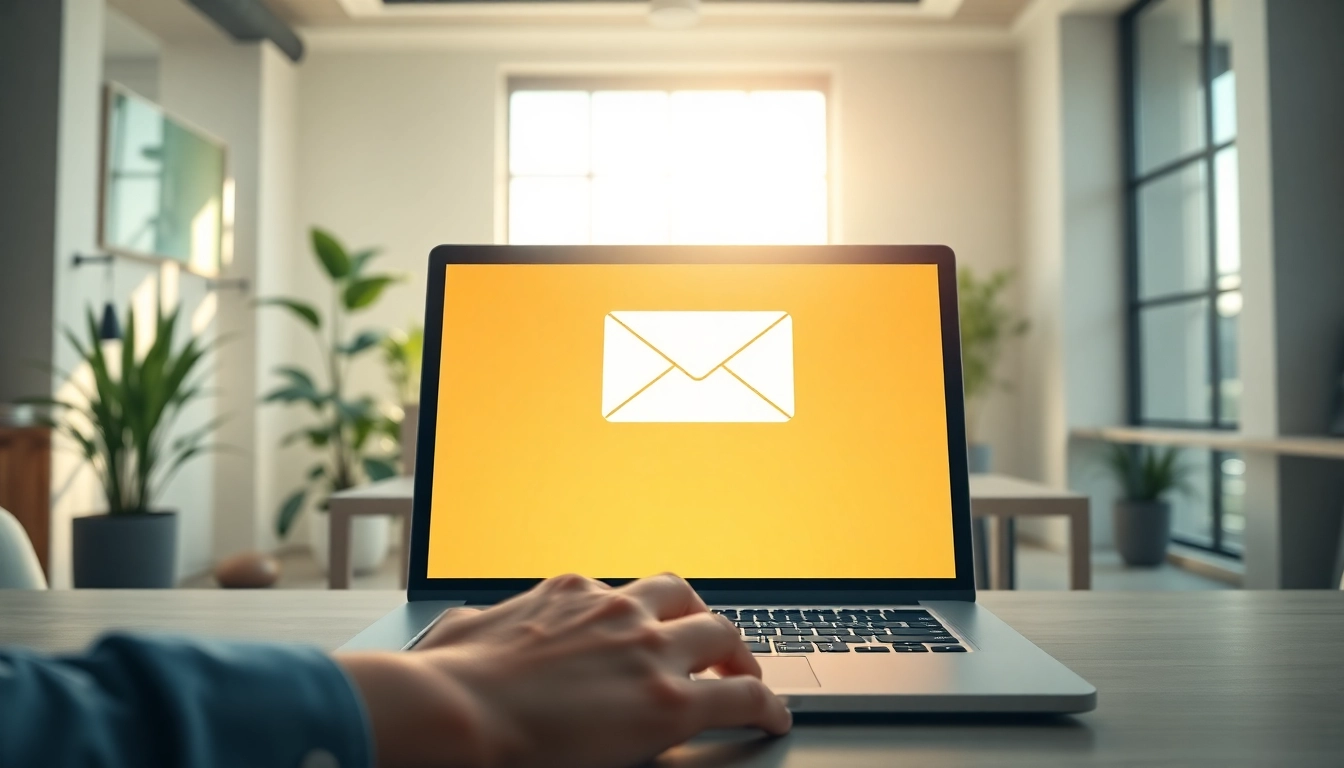Illustration of using temp email to send emails on a laptop, showcasing a digital workspace.