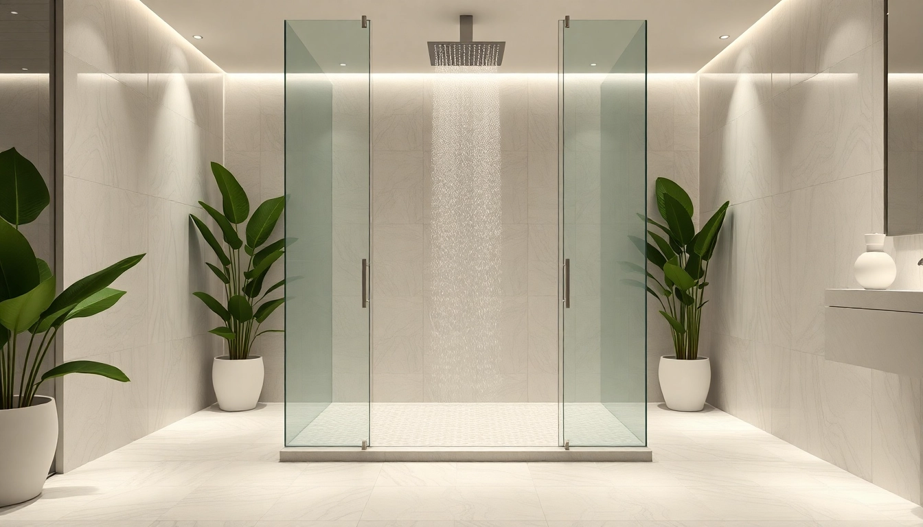 Experience elegant showers Australia with a luxurious modern bathroom setup featuring lush greenery.