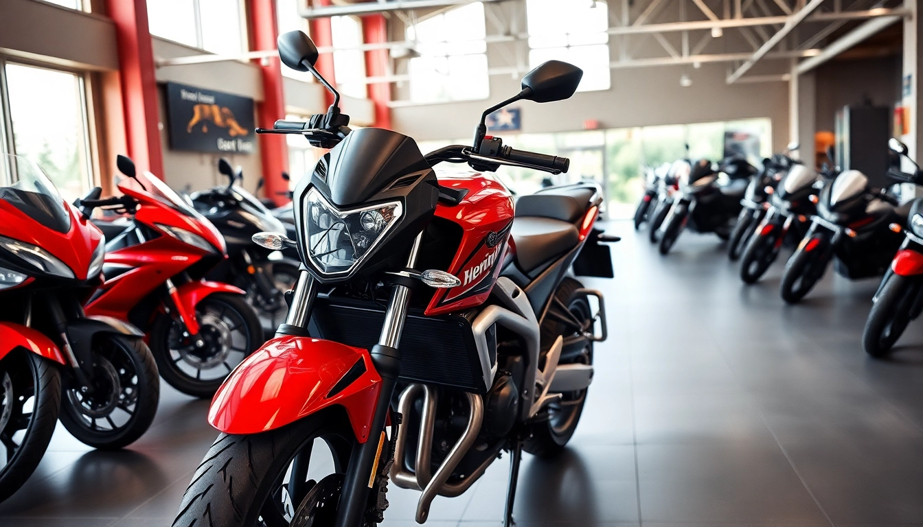 Motorrad Ankauf in einer modernen Motorradausstellung mit verschiedenen Modellen.