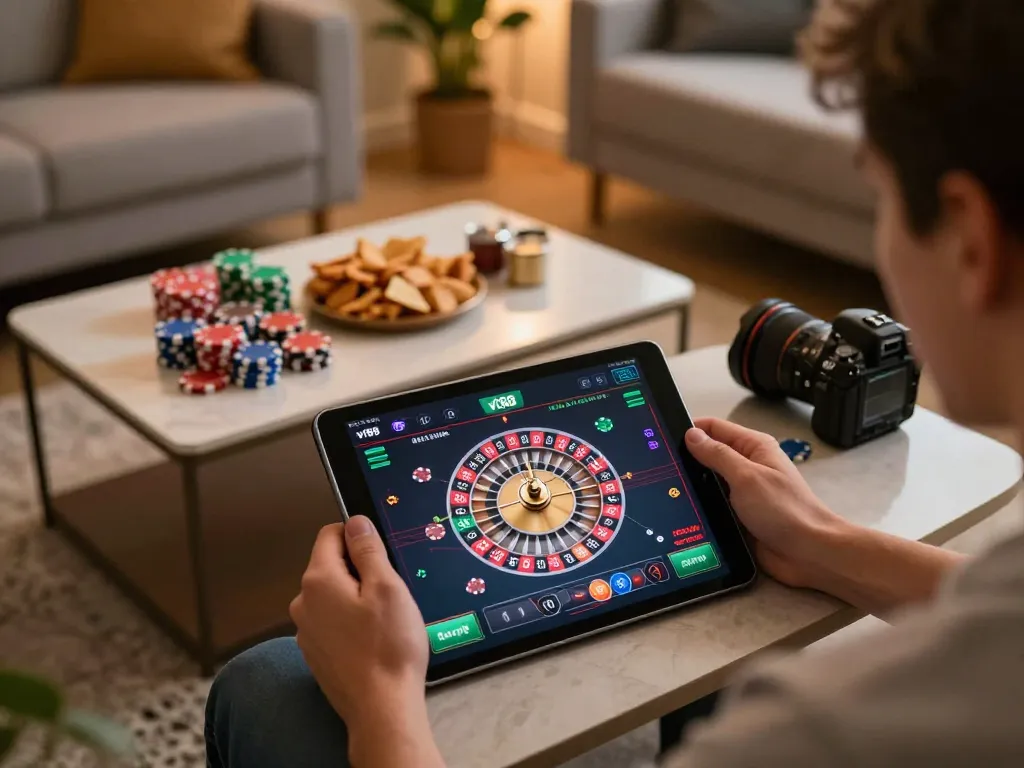 Engaging gameplay on the vt88 app illustrating a vibrant roulette game in a cozy home setting.