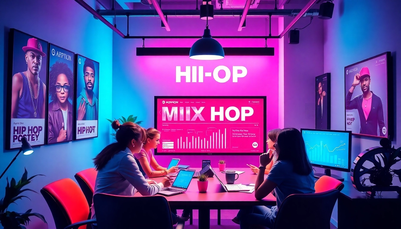Hip hop PR agency team brainstorming strategies for artists' success.