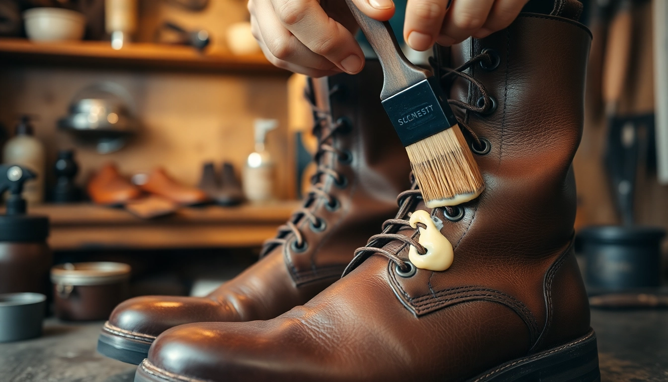 Applying wax on leather boots as a method on how to waterproof leather boots for winter.